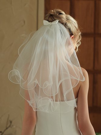 Short Bow embroidered Double layered Rolled edge Bridal Veil