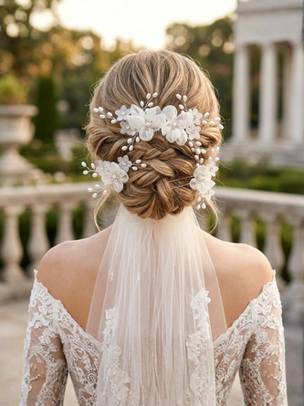 Bridal Handmade Floral Beaded Headpiece Set Comb U shaped Hairpin