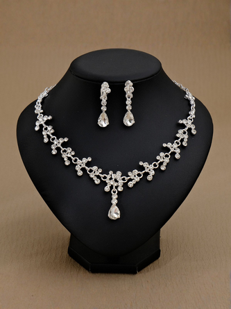 Wedding Dress Alloy Electroplated Rhinestone Pearl Earrings Necklace Jewelry Set
