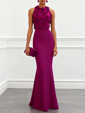 3D Floral Classic Crew Neck Sleeveless Mermaid Floor length Gown Dress
