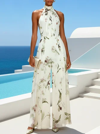 Floral Halter Sleeveless Romantic Jumpsuit