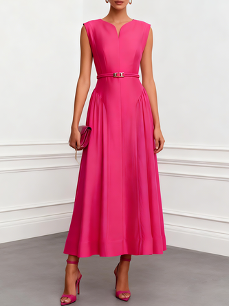 Rose Classic Notched Sleeveless Line Maxi Dress