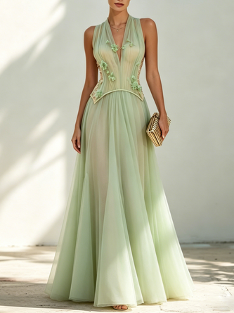 Chiffon V Neck Sleeveless Line Floor length Gown Dress