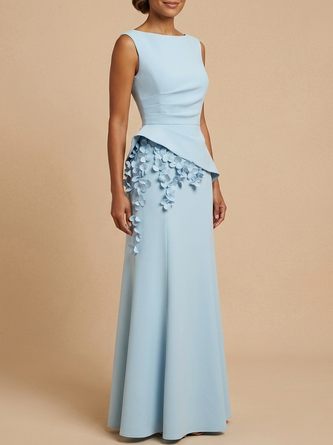 Light Blue Peplum Floral Appliqué Maxi Mother Bride Dress