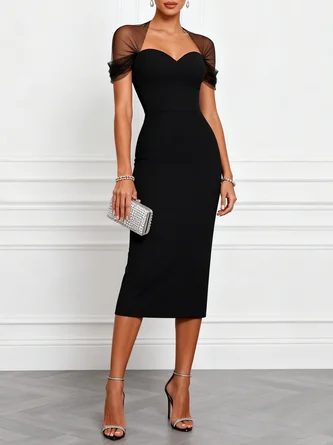 Split Joint Classic Sweetheart Neckline Short Sleeve Sheath Midi Dress