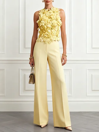 3D Floral Crew Neck Sleeveless Elegant Jumpsuit