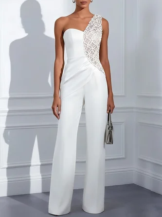 Lace One Shoulder Sleeveless Elegant Jumpsuit
