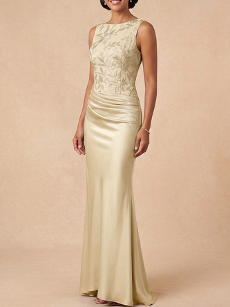 Champagne Embroidered Lace Satin Mother Bride Dress