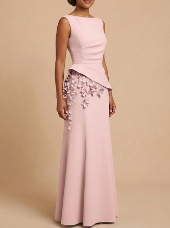 Elegant Blush Pink Mother Bride Gown Sleeveless Peplum Maxi Dress 3D Floral Appliqués
