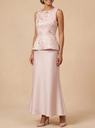 Elegant Peplum Satin Maxi Gown Floral Appliqué – Sophisticated Mother Bride Dress