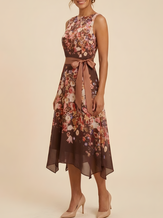 Line Floral Midi Chiffon Mother Bride Dress