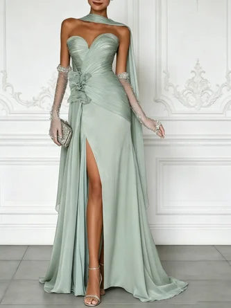 3D Floral Tulle Strapless Sleeveless Line Floor length Gown Dress