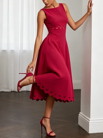 Lace Classic Boat Neck Sleeveless Line Midi Dress