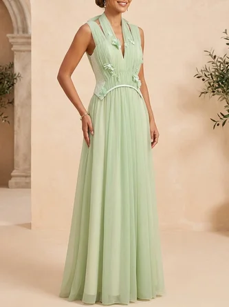 Elegant Sage Green Chiffon Mother Bride Dress 3D Floral Appliques Floor Length Line Gown