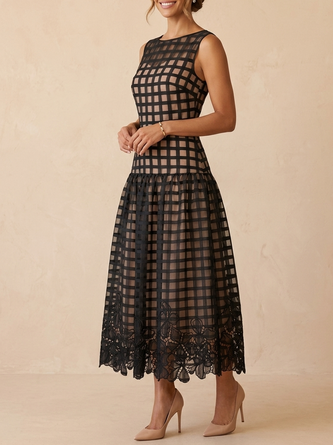 Elegant Organza Plaid Midi Dress Mother Bride & Groom Line Gown
