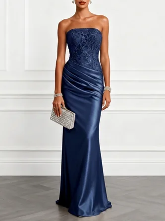 Purplish Lace Jacquard Satin Strapless Sleeveless Mermaid Gown Dress