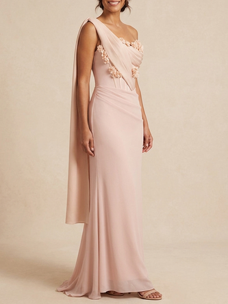 One Shoulder Pale Mother Bride Dress Drape