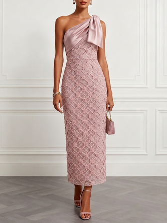 3D Floral Classic One Shoulder Sleeveless Sheath Maxi Dress