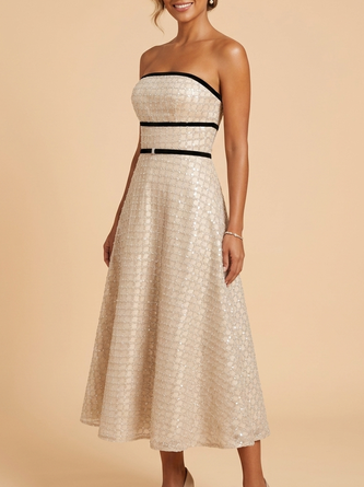Strapless Sequined Mother Bride Dress Midi Line Gown