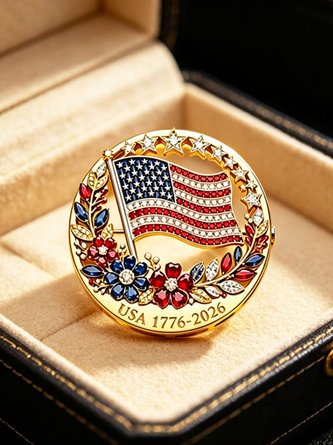 USA 250th Anniversary Commemorative Brooch – Semiquincentennial Patriotic Flag Pin Crystals