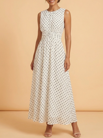 Elegant Polka Dot Mother Bride Maxi Dress Sleeveless Line Grooms Mother Gown Ruched Waist