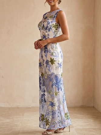 Embroidered Floral Sequin Mother Bride Maxi Dress
