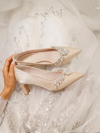 Flowing Light Elegant Rhinestone Satin Bridal Bridesmaid Shoes 6.5cm High Heels