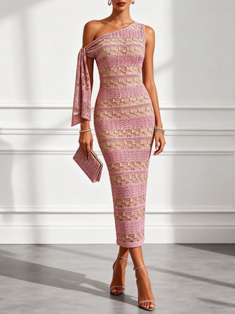 Light Crochet Knit One Shoulder Sleeveless Bodycon Midi Dress