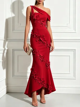 3D Floral Classic One Shoulder Sleeveless Mermaid Maxi Dress