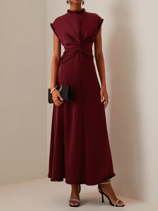 Brown Sleeveless Silk-Satin A-line Maxi Dress