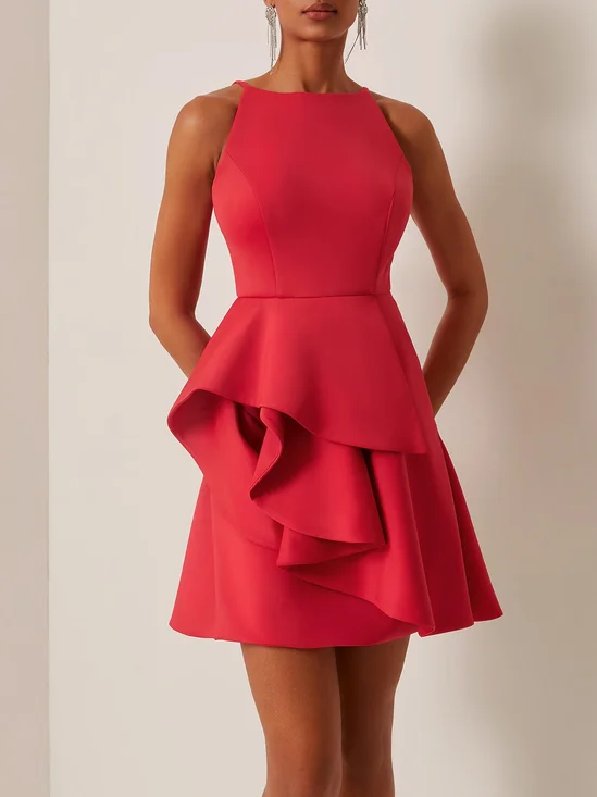 Red Ruched Sleeveless A-Line Mini Dress