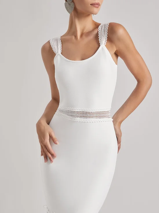 White Bandage Lace Spaghetti Bodycon Midi Dress