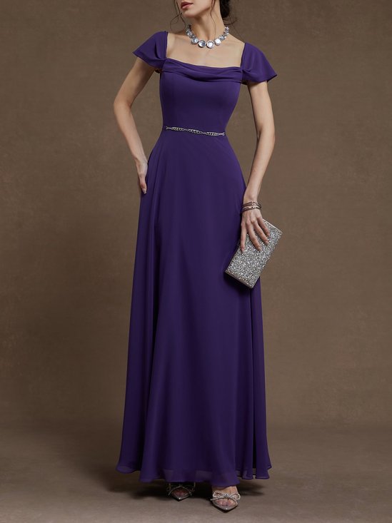 Purple Chiffon Spaghetti Long Sleeve A-Line Maxi Dress