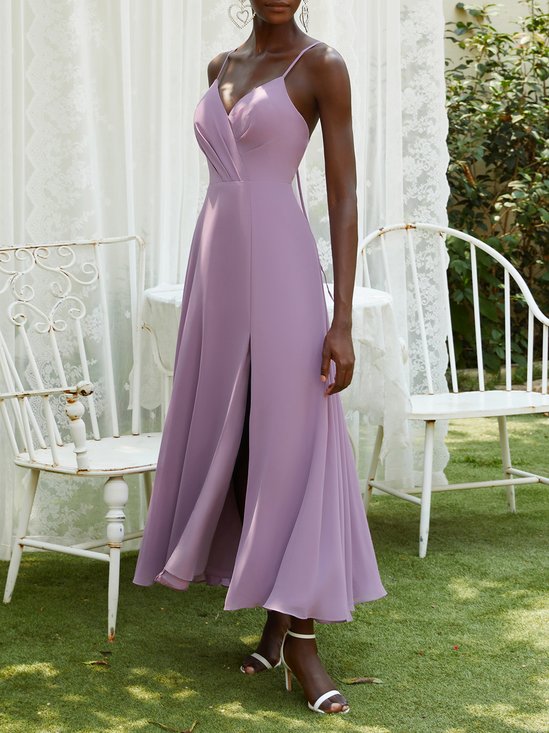 Light Purple Chiffon Spaghetti Gallus A-Line Maxi Dress