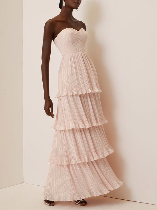 Light Pink Ruched Classic Off The Shoulder Short Sleeve A-Line Maxi Dress