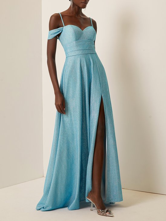 Light Blue Lace-up Formal Dress Spaghetti Gallus A-Line Gown Dress