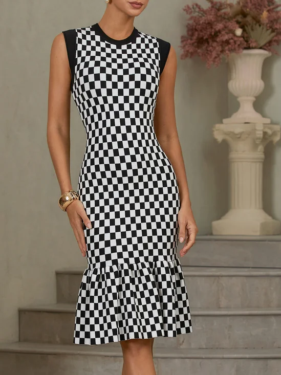 Black Sweater Crew Neck Sleeveless Mermaid Midi Dress