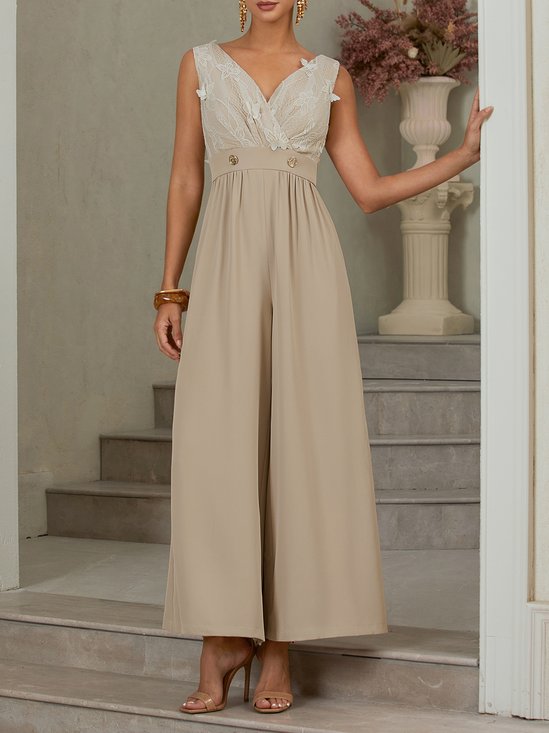 Women Apricot V Neck Sleeveless Morden Jumpsuit