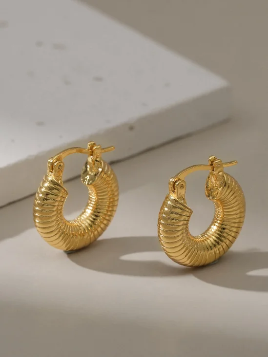 Copper gold-plated threaded earrings European and American solid circle short heavy industry earrings jewelry