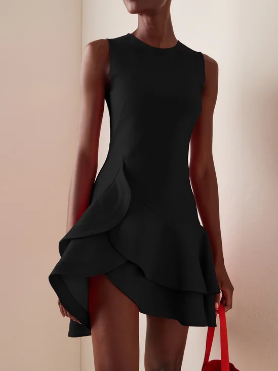 Blue Ruffled Crew Neck Sleeveless A-line Mini Homecoming Dress