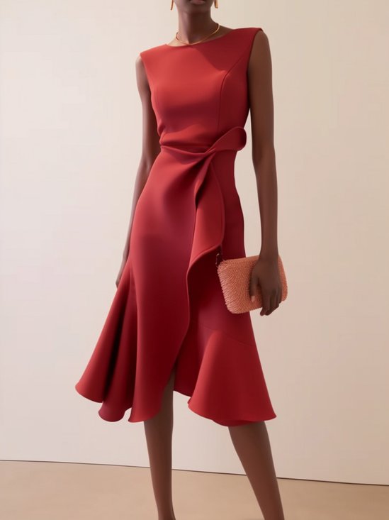 Sleeveless Midi Elegant Dress with Waist Twist for Summer Day-to-Night