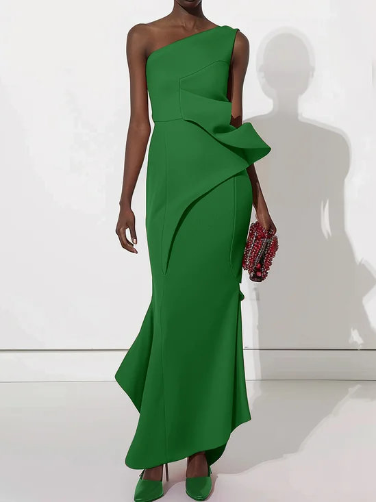 Green Sleeveless Maxi Ruched Dress