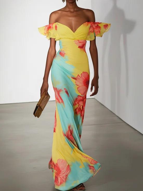 Floral Strapless Maxi Elegant Dress For Summer