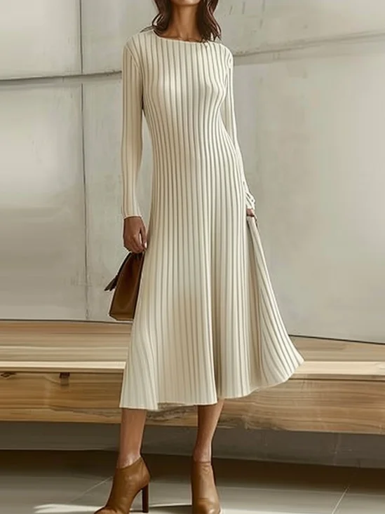 Wool/Knitting Urban Crew Neck Sweater Plain Dress For Women