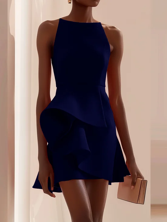 Orange Ruched Sleeveless A-Line Mini Dress
