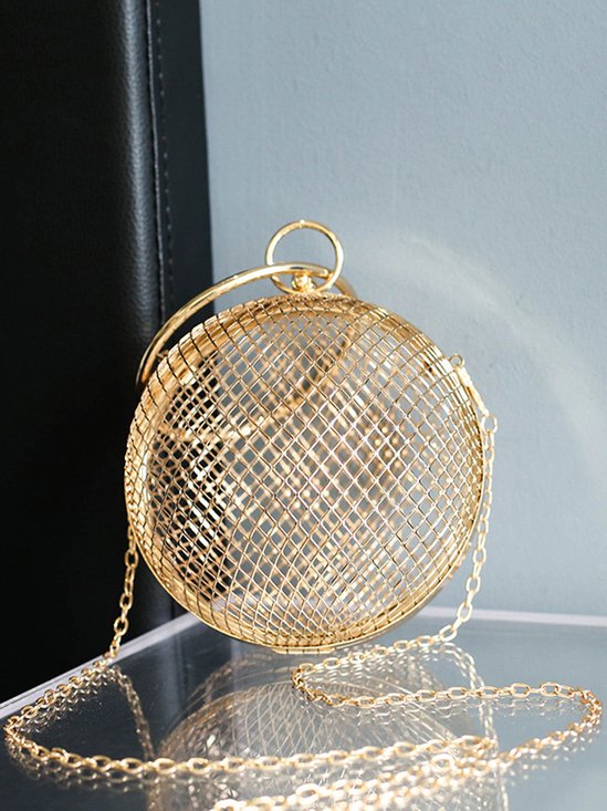 Metal Golden Hollow Round Evening Handbag Spherical Mesh Crossbody Bag