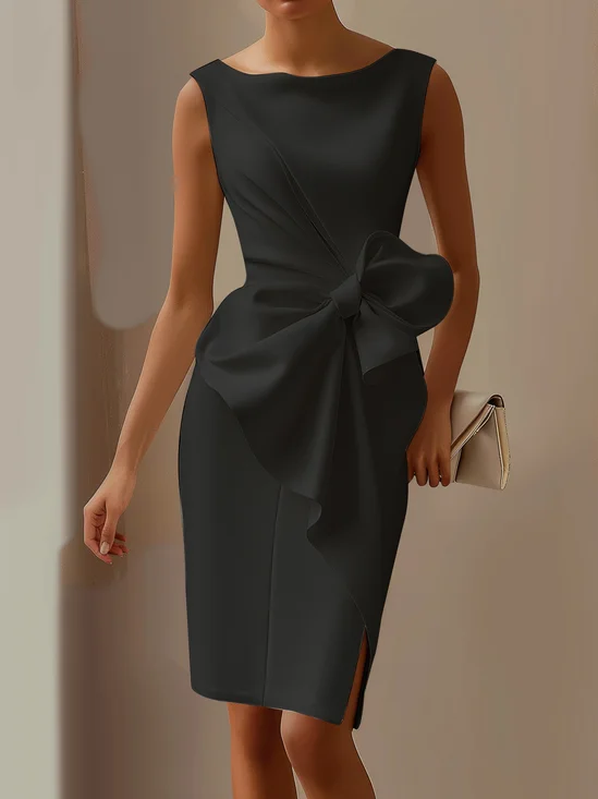 Black 3D Bow Sleeveless Knee-Length Dress