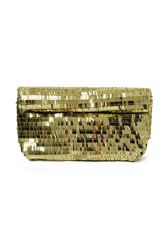 Sparkling Silver Sequined Magnetic Envelope Clutch Bag