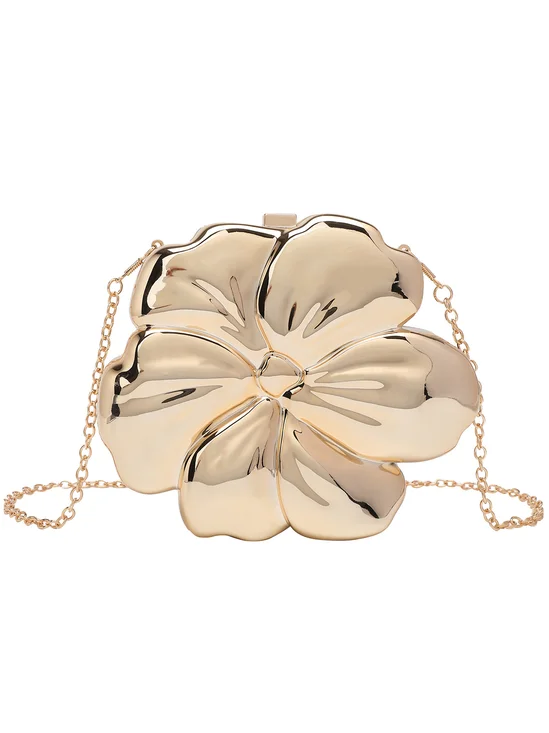 Glamorous Golden Flower Shaped Acrylic Mini Clutch Bag with Metal Chain Strap