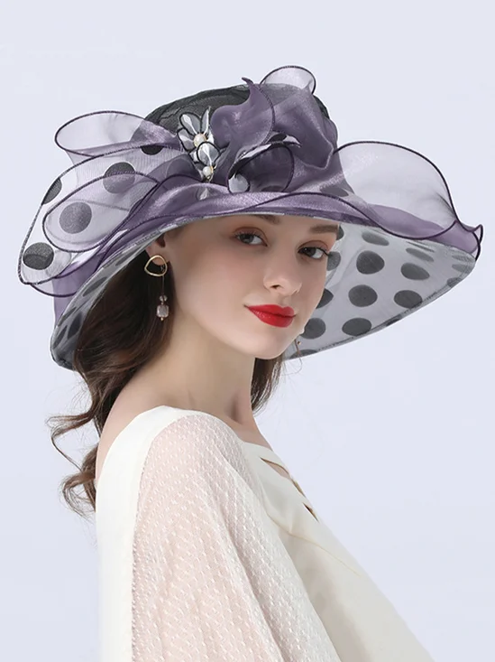 Elegant Imitation Pearl Organza Wide Brim Hats Applique Wedding Party Hat